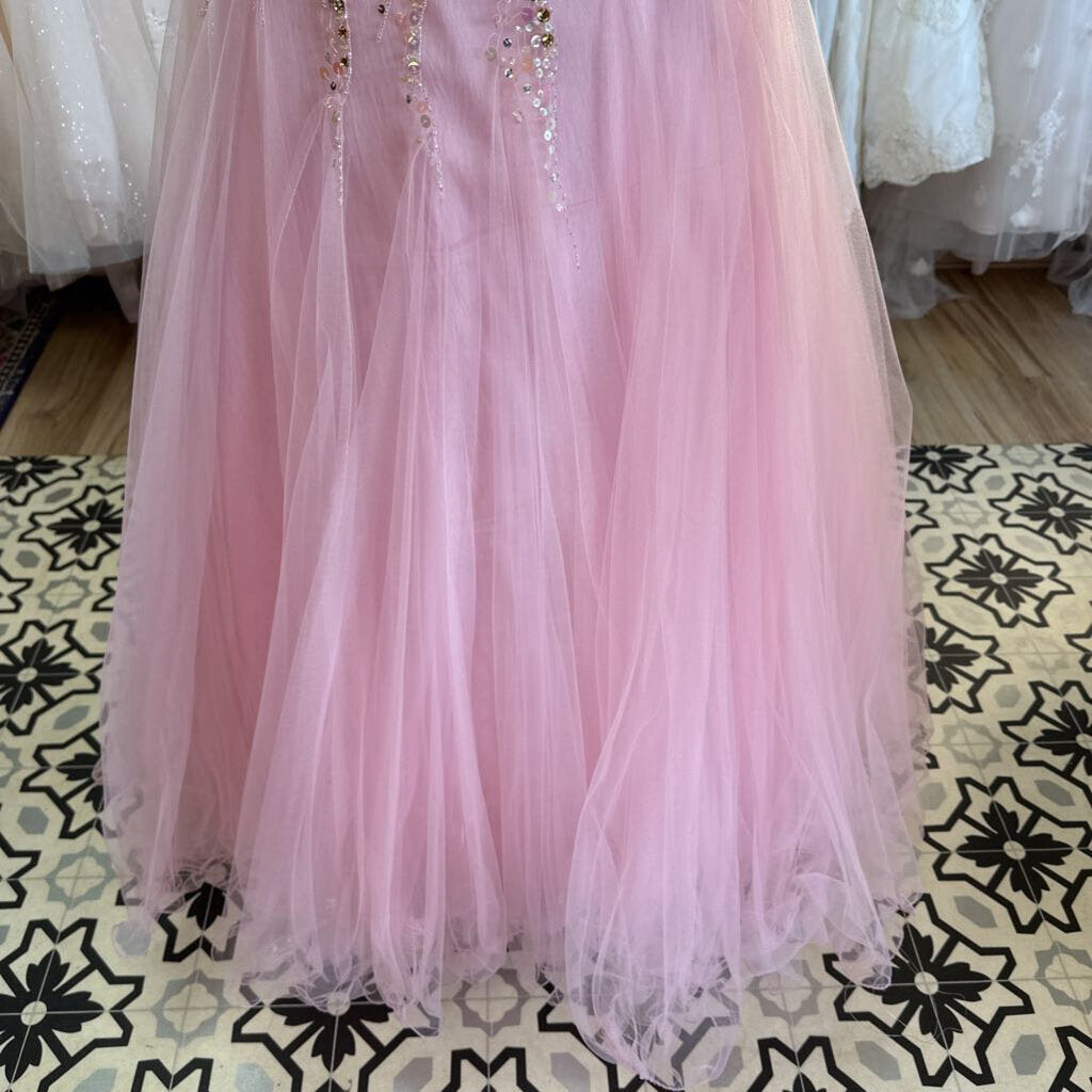 Tony Bowls Pink Beaded Top Strapless Ball Gown Long Formal Dress 6