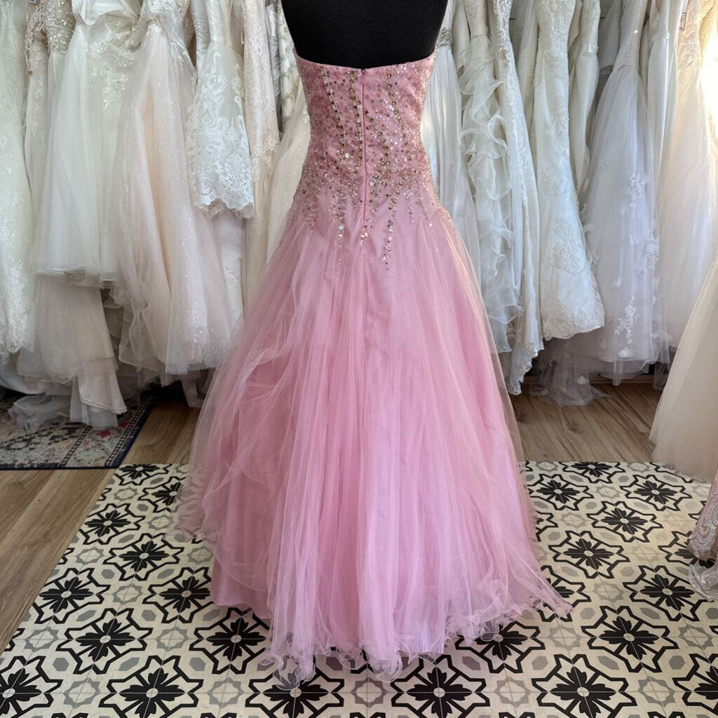 Tony Bowls Pink Beaded Top Strapless Ball Gown Long Formal Dress 6