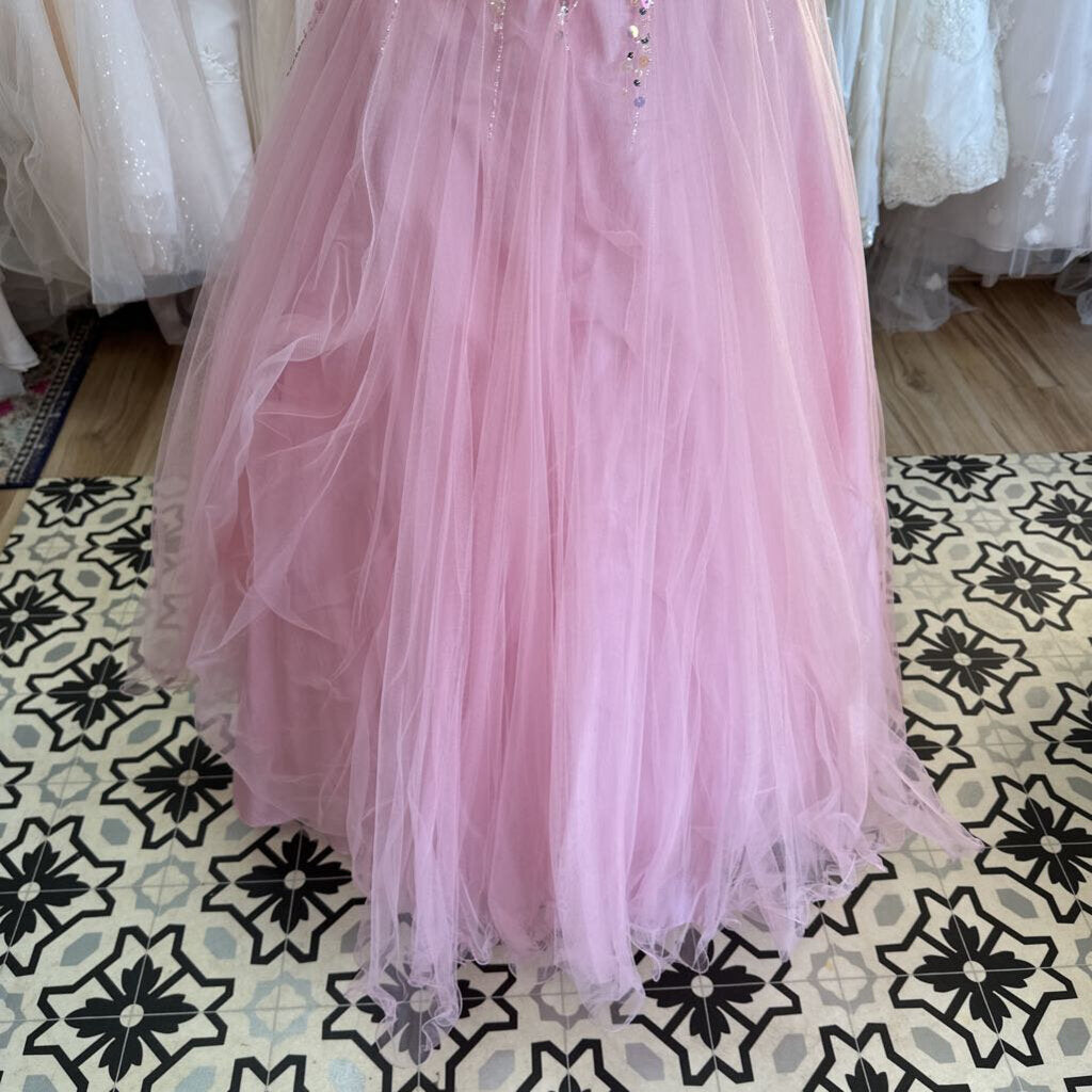 Tony Bowls Pink Beaded Top Strapless Ball Gown Long Formal Dress 6