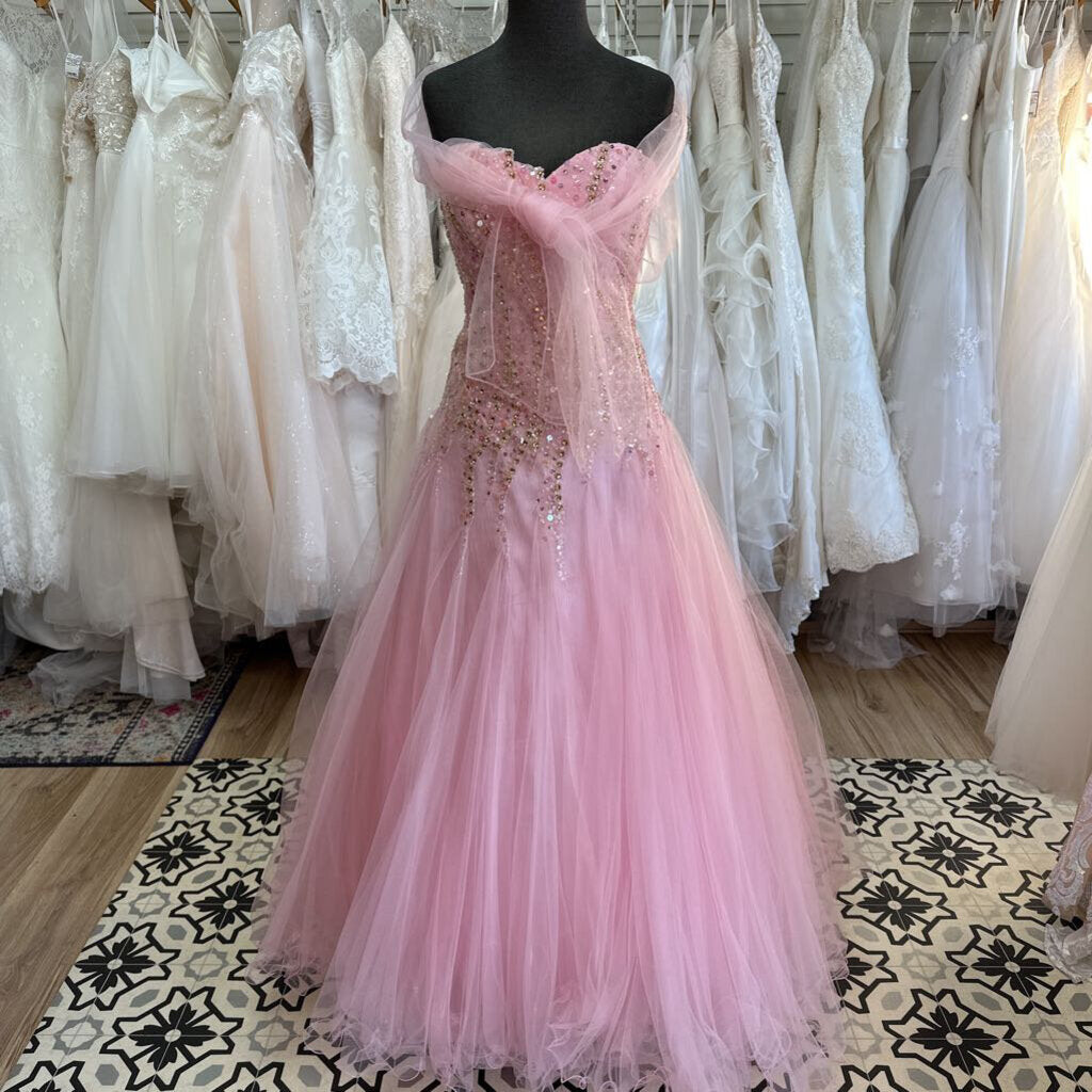 Tony Bowls Pink Beaded Top Strapless Ball Gown Long Formal Dress 6