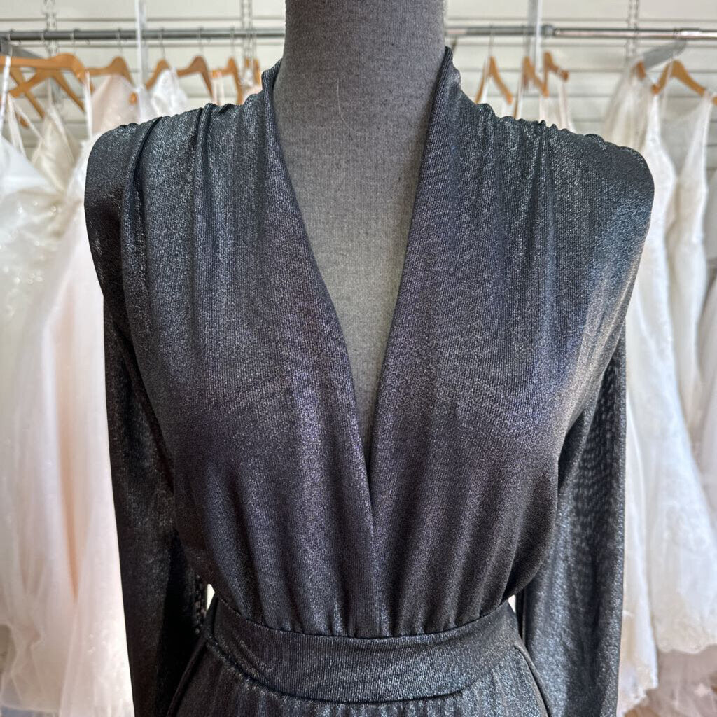 Grey Shimmer Long Sleeve Long Formal Dress Medium