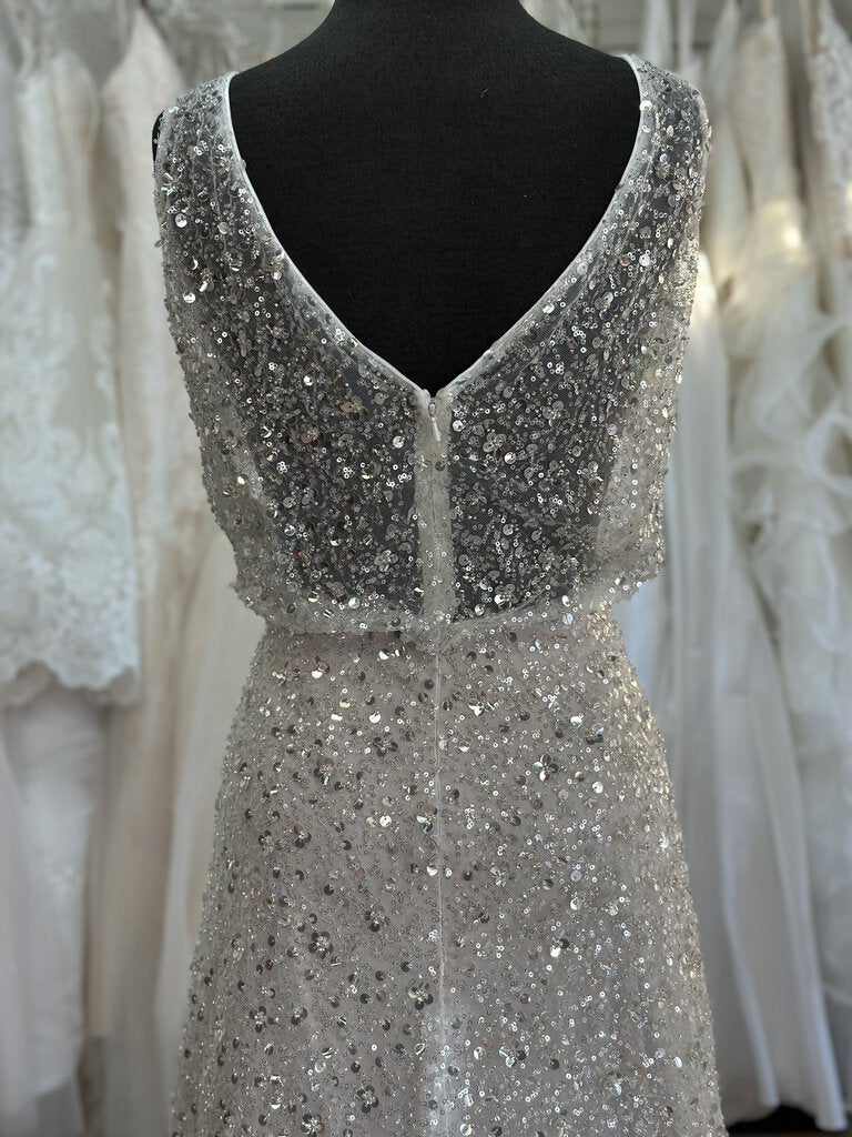 Ivory/ Champagne Sequin V Neck Bridal Gown 10