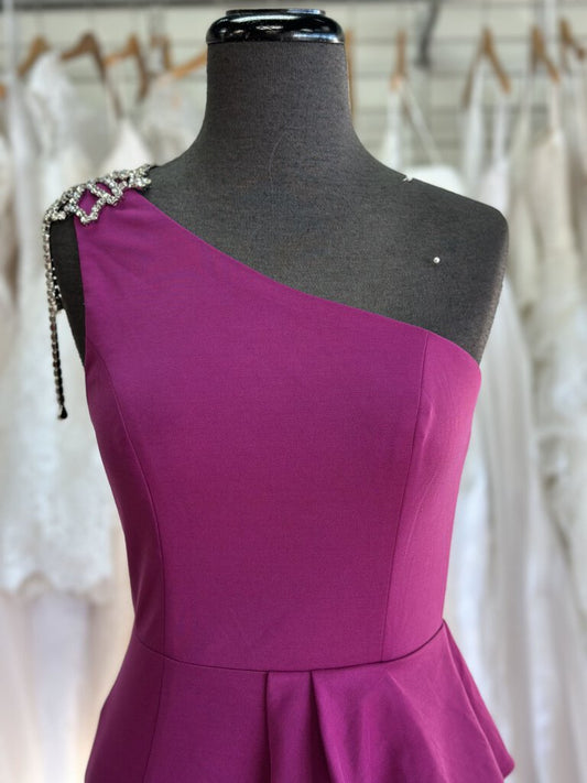 Purple Embellished One Shoulder Long Formal Dress Small