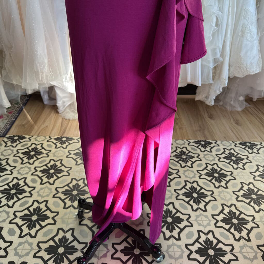 Purple Embellished One Shoulder Long Formal Dress Small