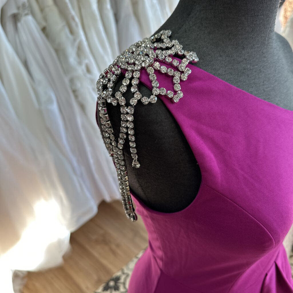 Purple Embellished One Shoulder Long Formal Dress Small