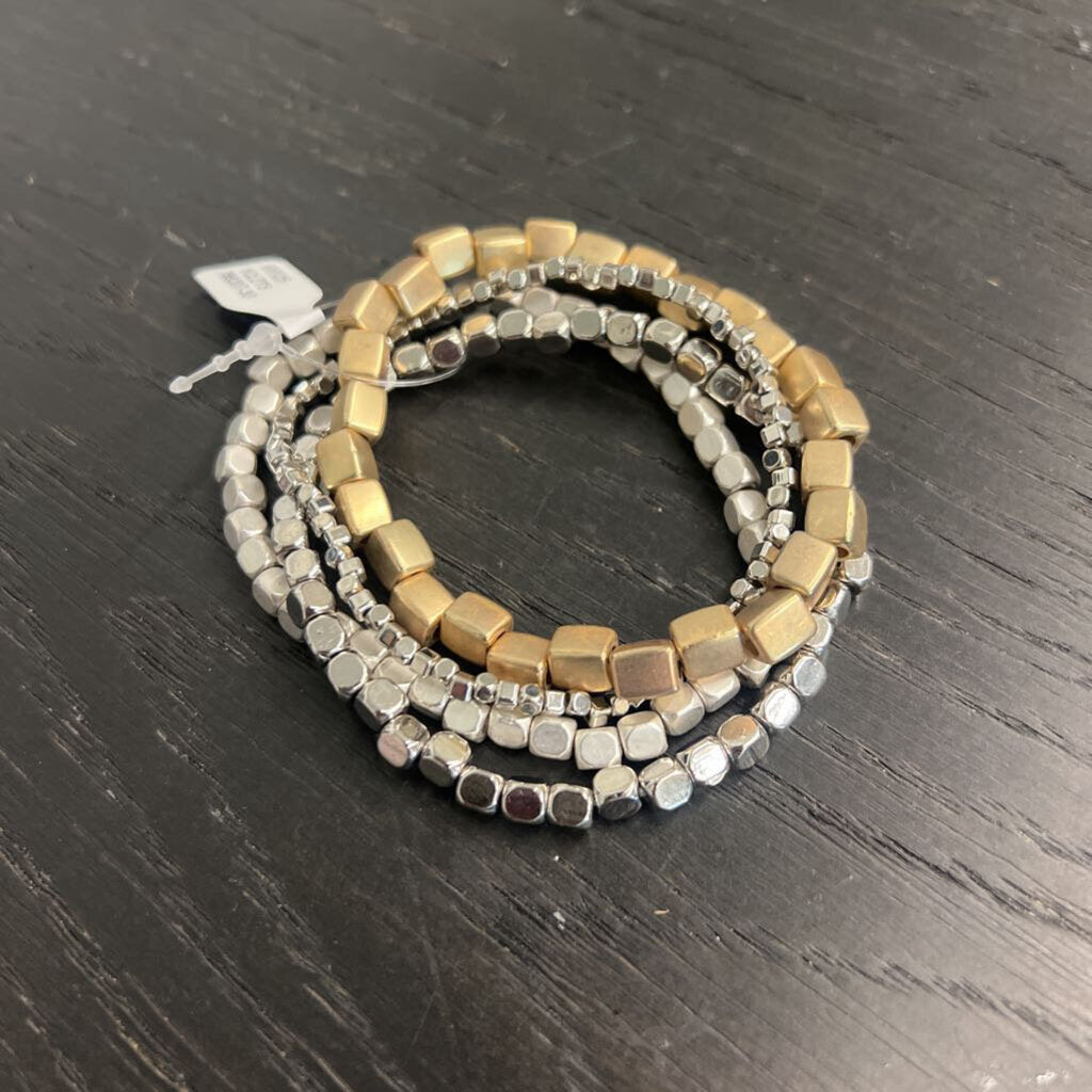 Set of Four Stretchy Mixed Metal Layered Bracelets