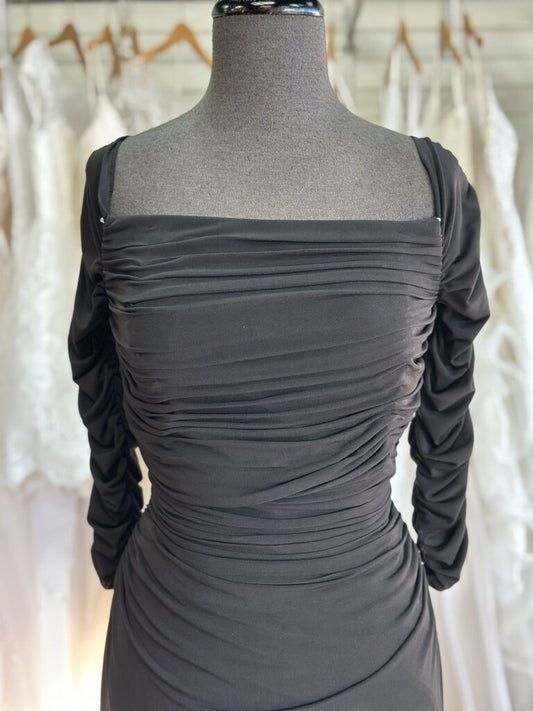 Laundry Black Ruched Top Long Sleeve Long Formal Dress 12