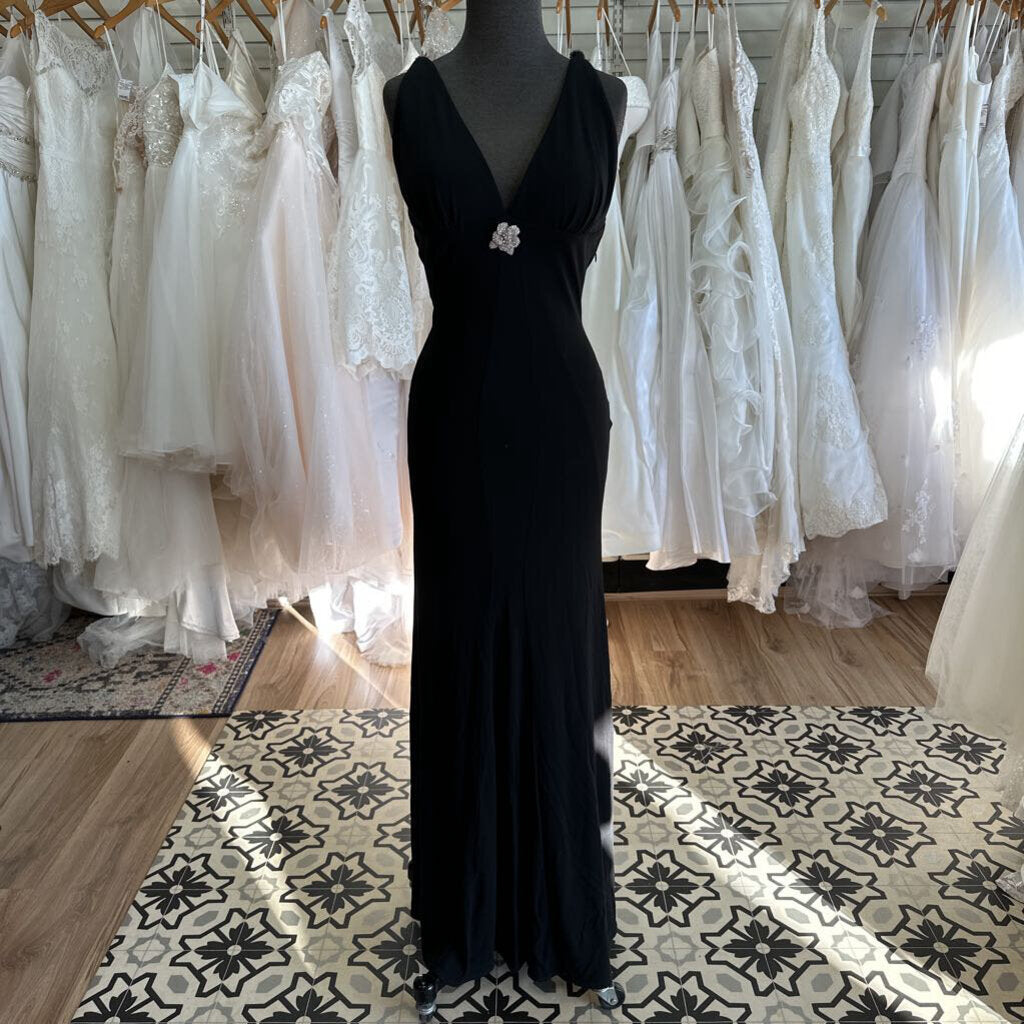 Black Embellished Low Back Long Formal Dress Medium