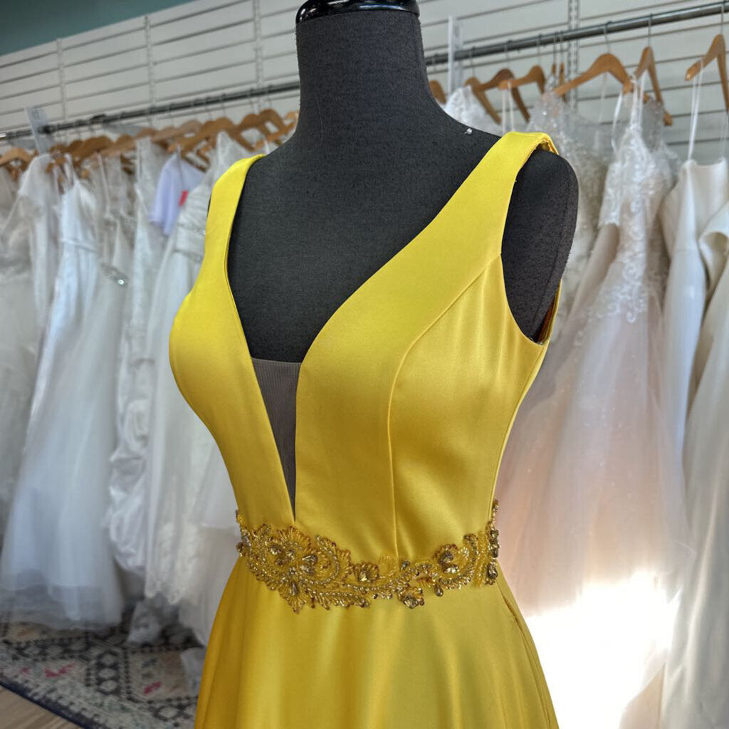 The Secret Dress Yellow V Neck A Line Long Formal Dress Small