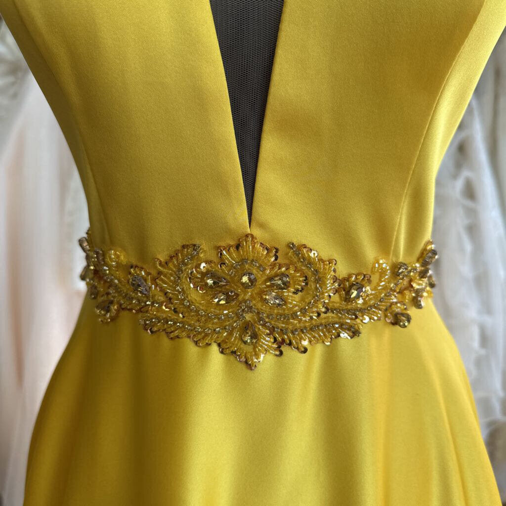 The Secret Dress Yellow V Neck A Line Long Formal Dress Small