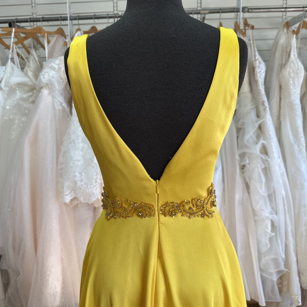 The Secret Dress Yellow V Neck A Line Long Formal Dress Small