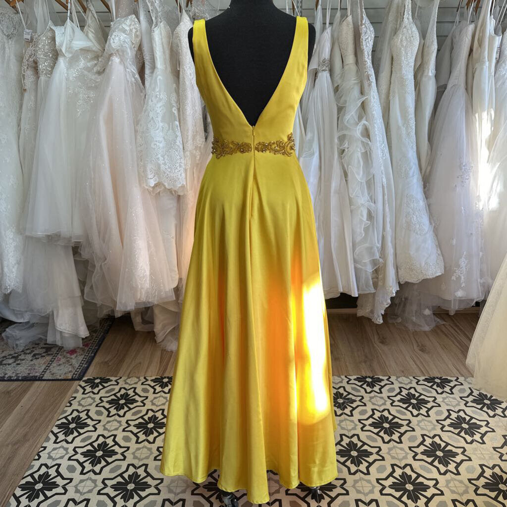 The Secret Dress Yellow V Neck A Line Long Formal Dress Small