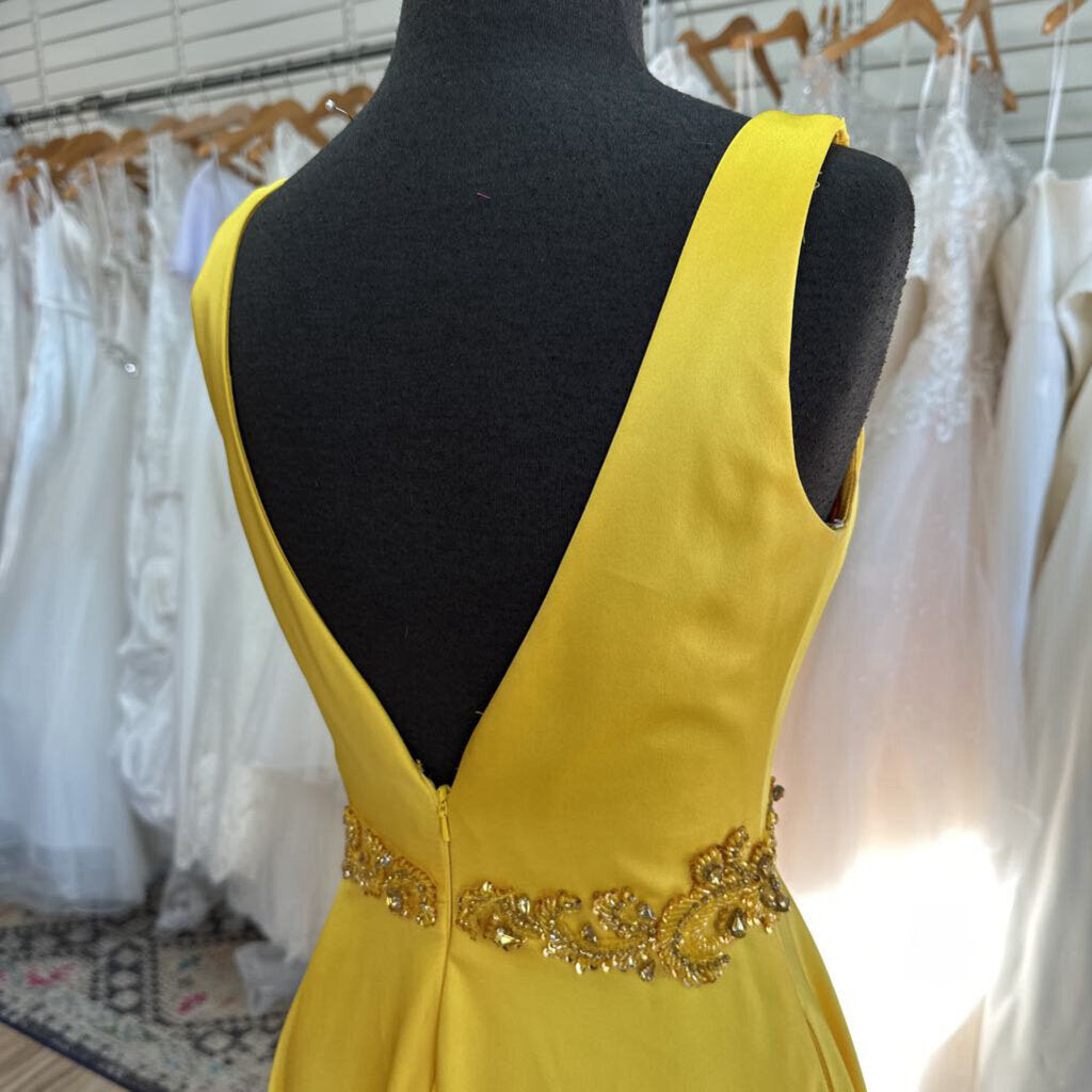 The Secret Dress Yellow V Neck A Line Long Formal Dress Small