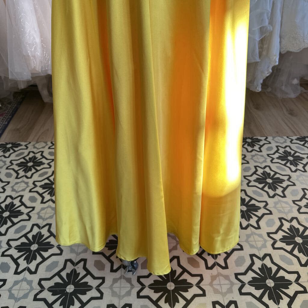 The Secret Dress Yellow V Neck A Line Long Formal Dress Small