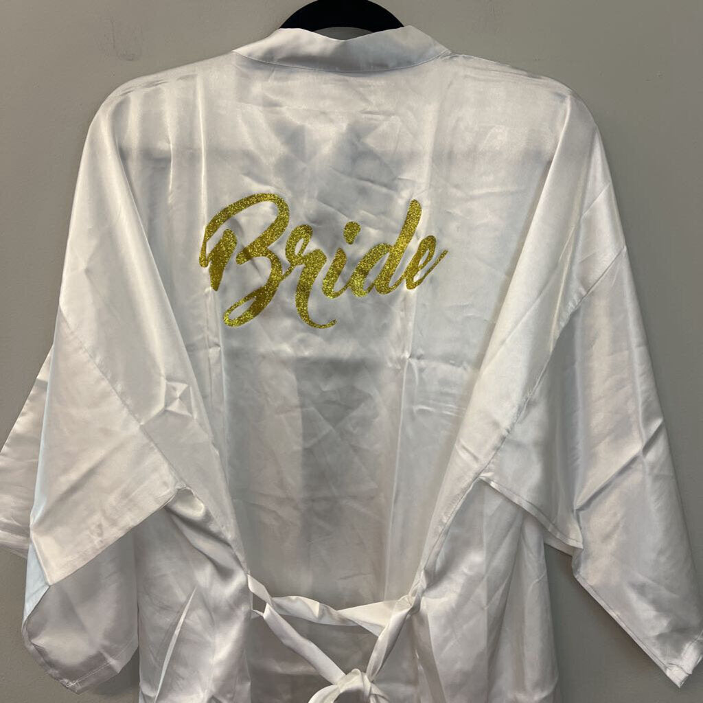 White/ Gold Silky Bride Robe One Size