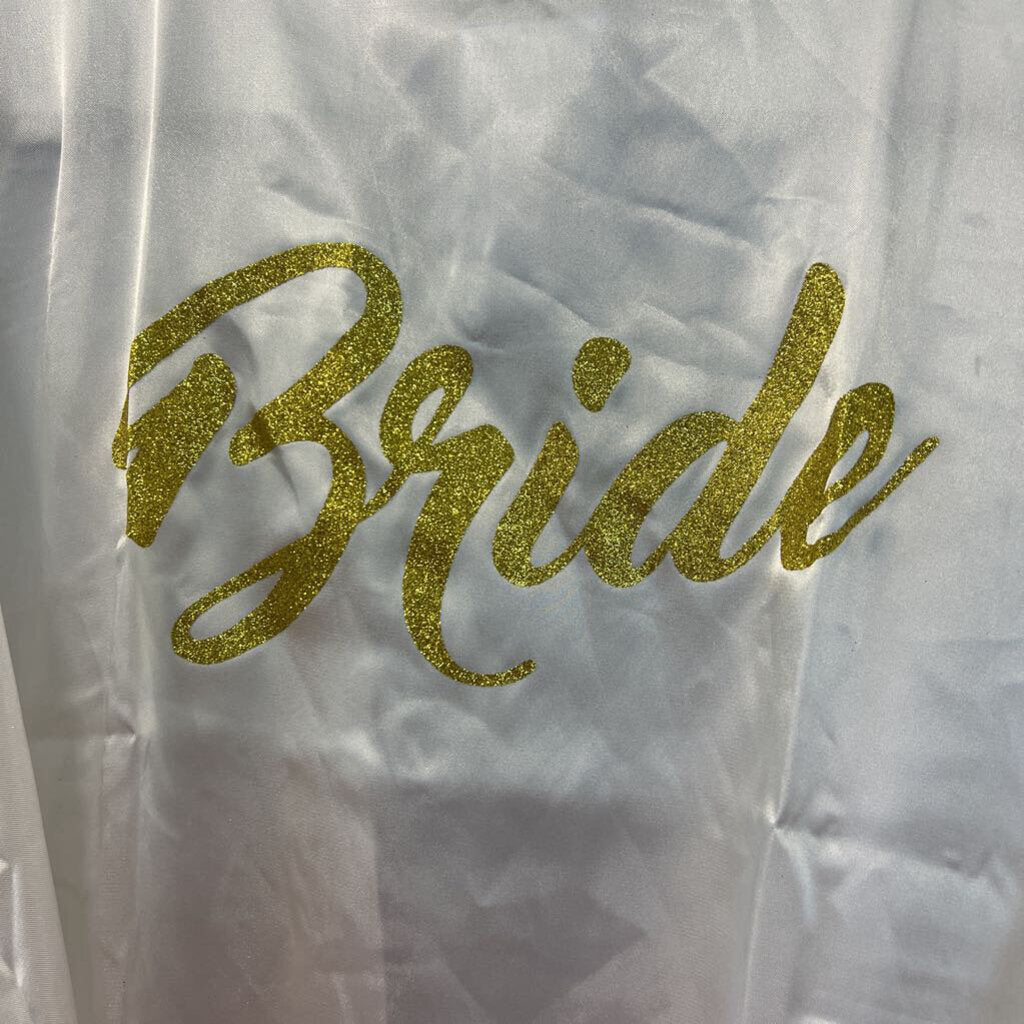 White/ Gold Silky Bride Robe One Size