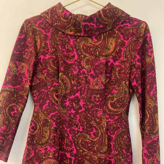 Vintage Pink/ Multi Paisley Print Long Sleeve Dress Small