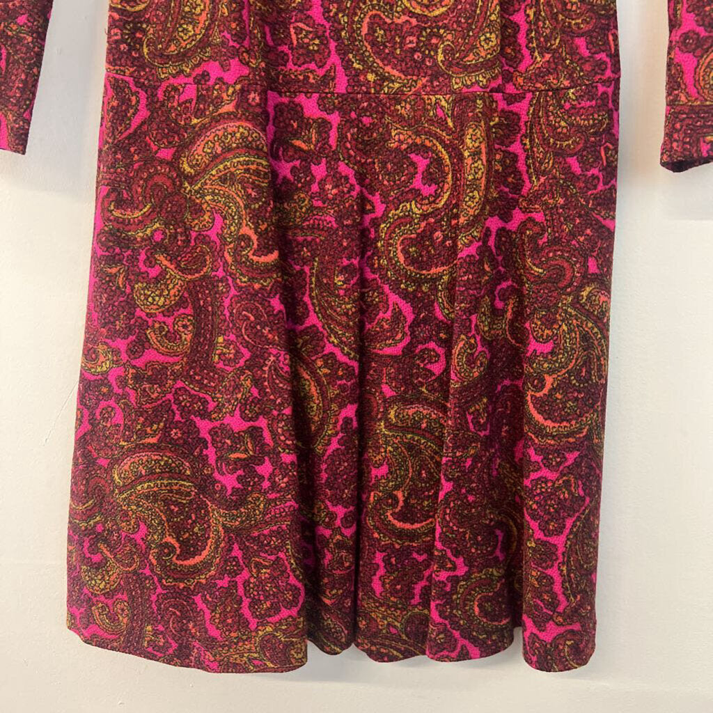 Vintage Pink/ Multi Paisley Print Long Sleeve Dress Small