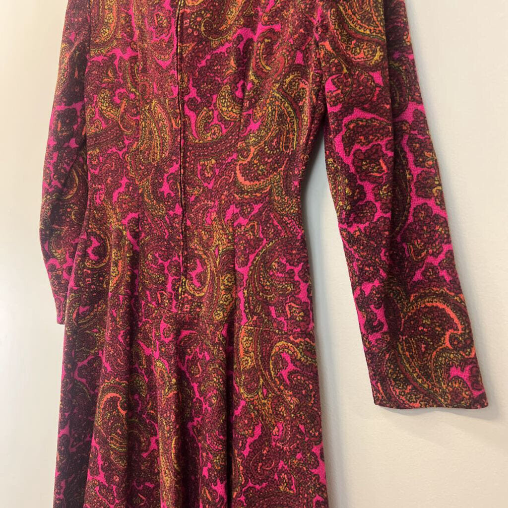 Vintage Pink/ Multi Paisley Print Long Sleeve Dress Small