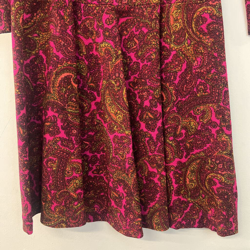 Vintage Pink/ Multi Paisley Print Long Sleeve Dress Small