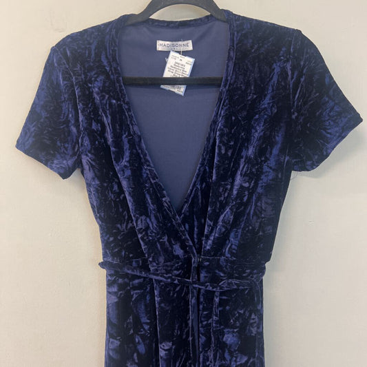 Madisonne Blue Velvet Short Sleeve Wrap Dress Small