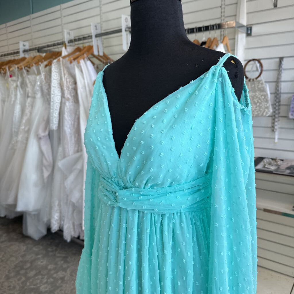 Mint Dot Detail Bell Long Sleeve Long Formal Dress Small