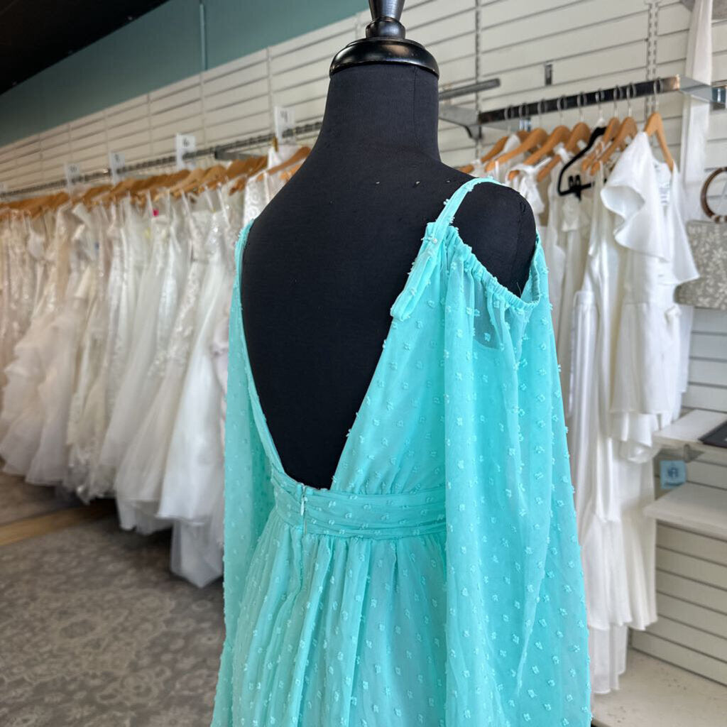 Mint Dot Detail Bell Long Sleeve Long Formal Dress Small