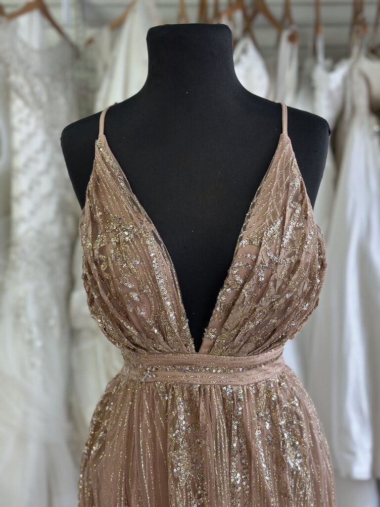 Baltic Born Rose Gold/ Pink Shimmer Long Formal Dress Extra Large