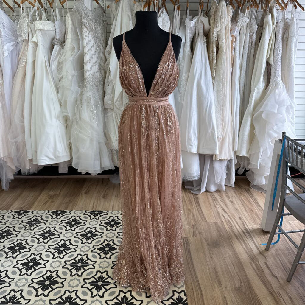 Baltic Born Rose Gold/ Pink Shimmer Long Formal Dress Extra Large