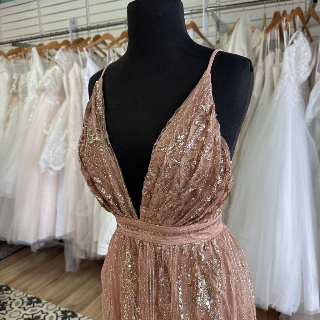 Baltic Born Rose Gold/ Pink Shimmer Long Formal Dress Extra Large