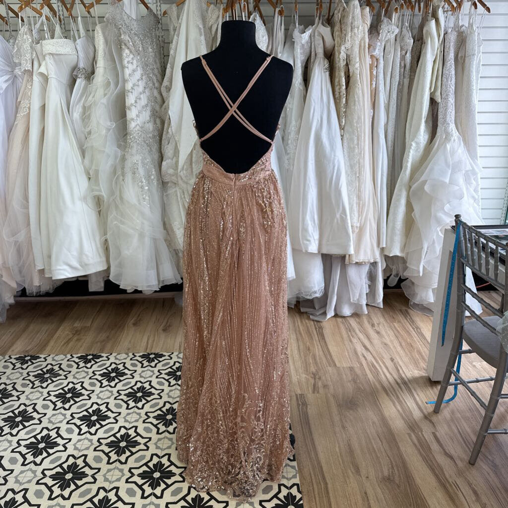 Baltic Born Rose Gold/ Pink Shimmer Long Formal Dress Extra Large