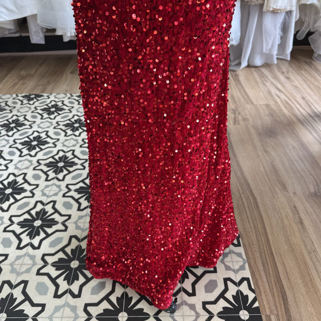 Red Strapless Sequin Fitted Long Formal Dress Small