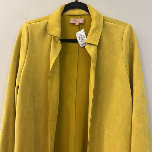 Philosophy Yellow Suede Open Front Long Jacket Small