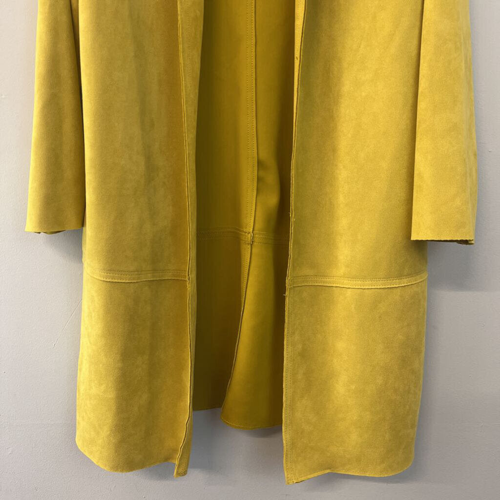 Philosophy Yellow Suede Open Front Long Jacket Small