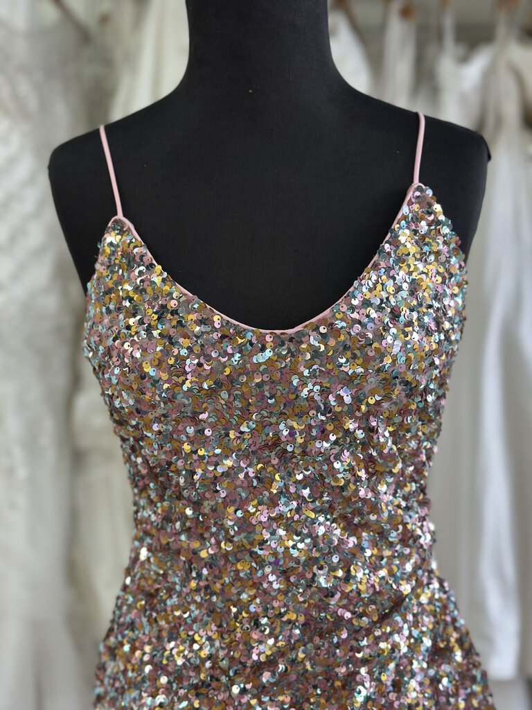 Black Halo Pink/ Silver/ Gold Sequin Short Formal Dress 8