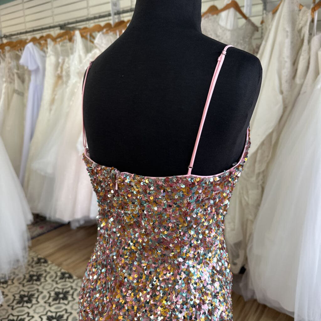 Black Halo Pink/ Silver/ Gold Sequin Short Formal Dress 8