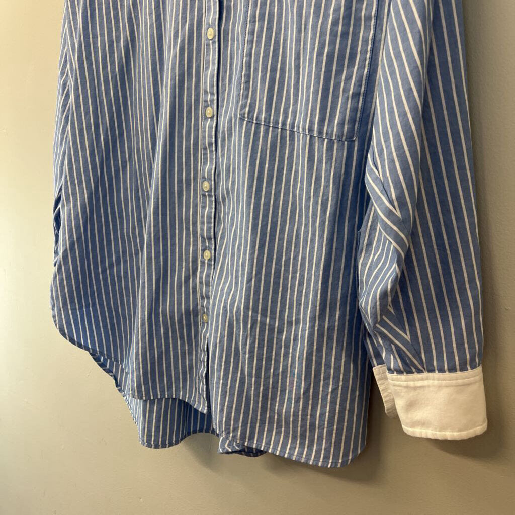 Loft Blue/ White Striped Long Sleeve Button Down Top Large