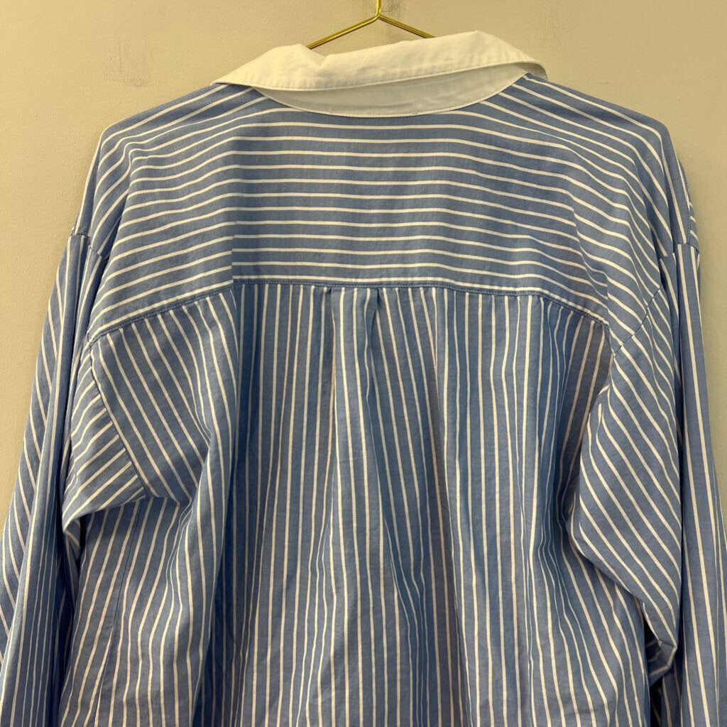 Loft Blue/ White Striped Long Sleeve Button Down Top Large