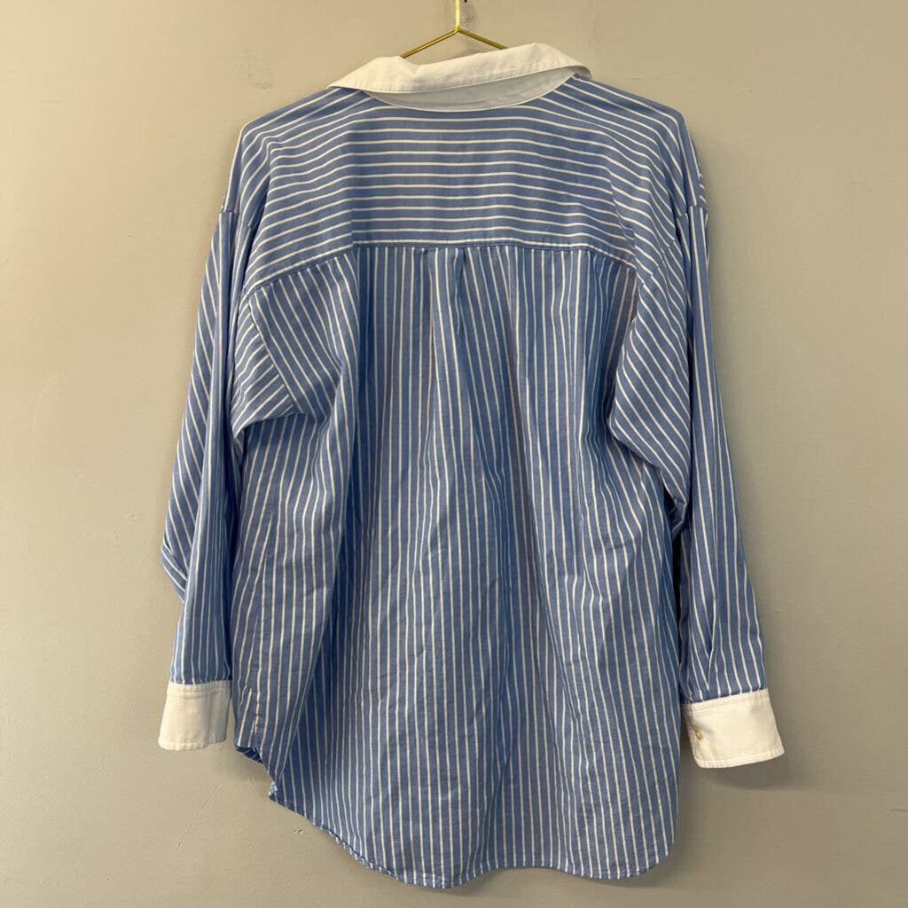 Loft Blue/ White Striped Long Sleeve Button Down Top Large