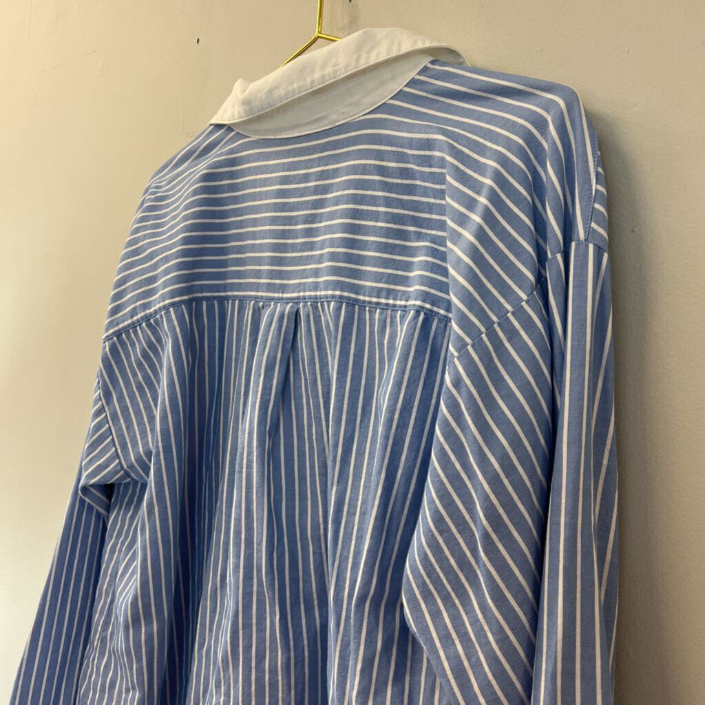 Loft Blue/ White Striped Long Sleeve Button Down Top Large