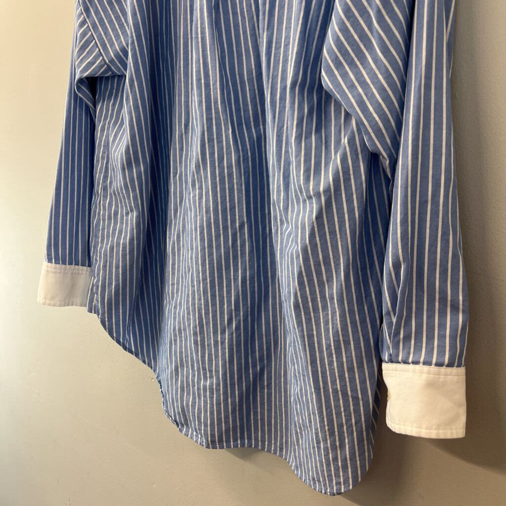 Loft Blue/ White Striped Long Sleeve Button Down Top Large