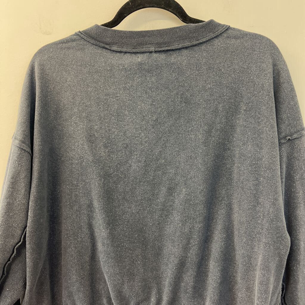 Mustard Seed Blue Long Sleeve V Neck Top Medium