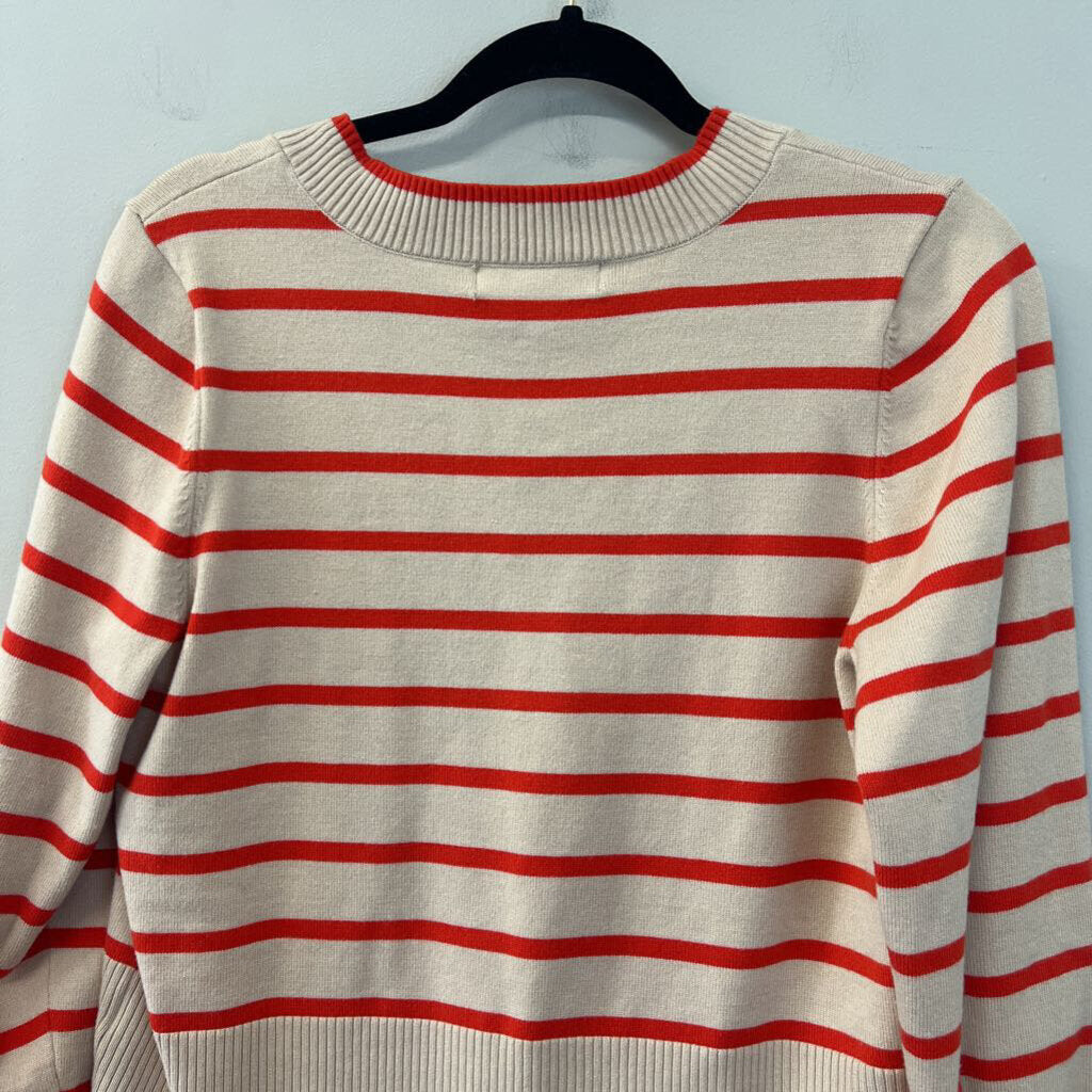 Marled Beige/ Red Striped Long Sleeve Sweater Top Large