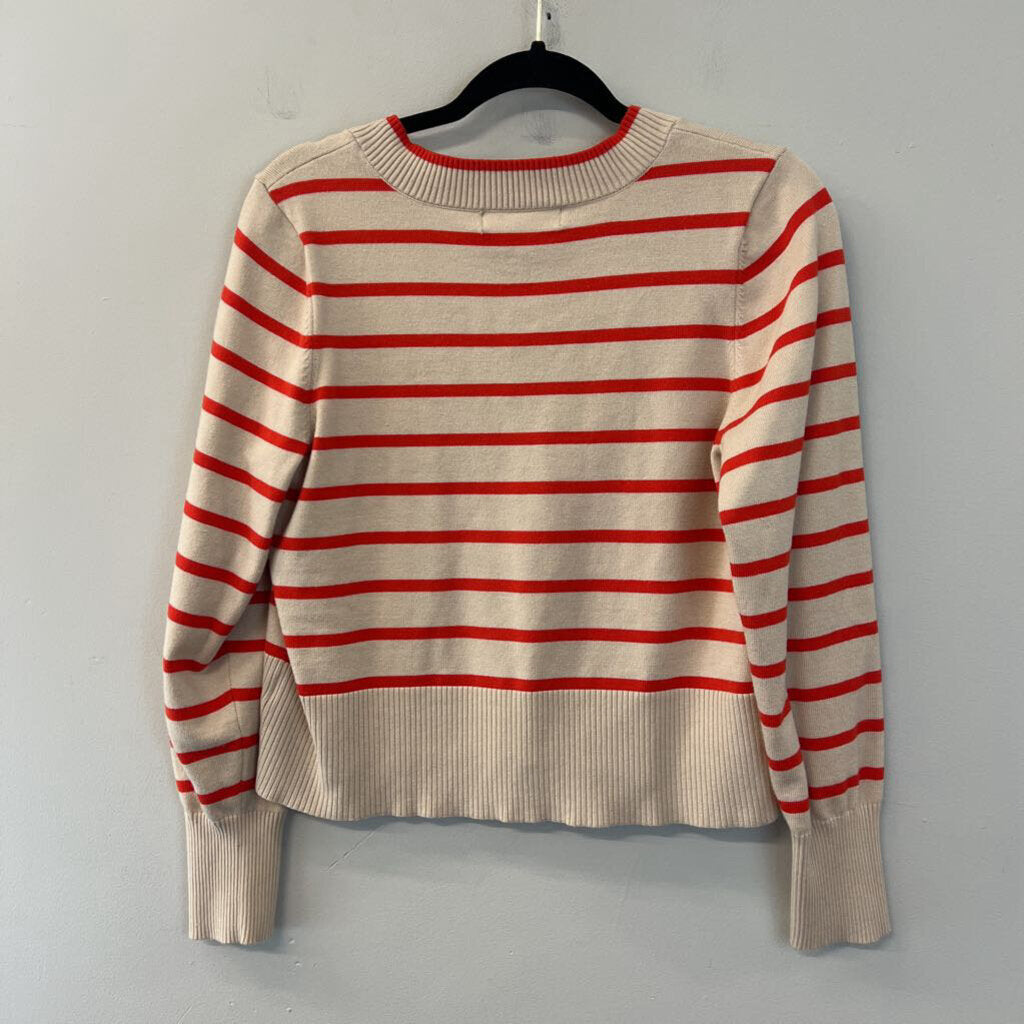 Marled Beige/ Red Striped Long Sleeve Sweater Top Large