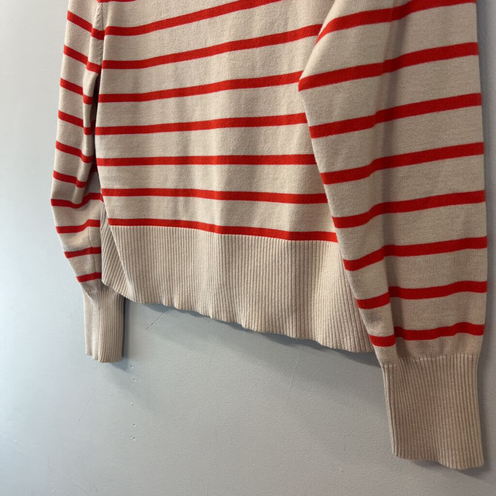 Marled Beige/ Red Striped Long Sleeve Sweater Top Large