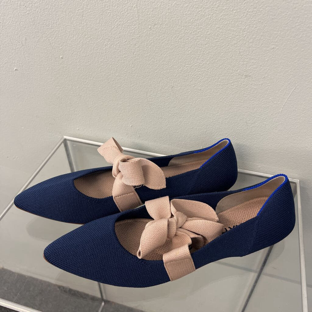 Rothy's Navy/ Beige Mary Jane Bow Tie Flats 8.5