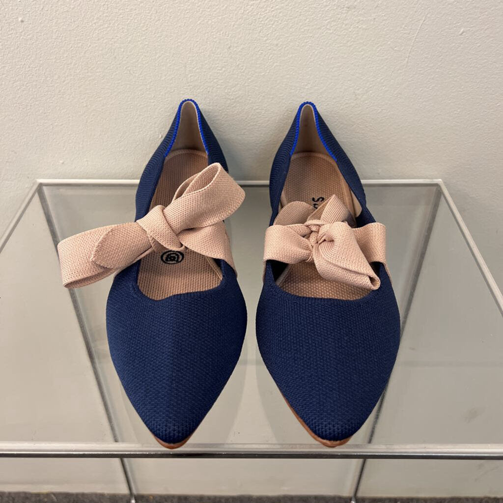 Rothy's Navy/ Beige Mary Jane Bow Tie Flats 8.5