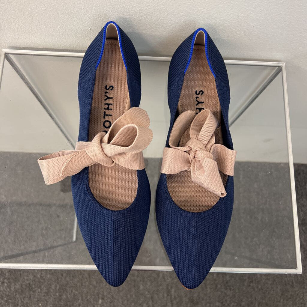 Rothy's Navy/ Beige Mary Jane Bow Tie Flats 8.5