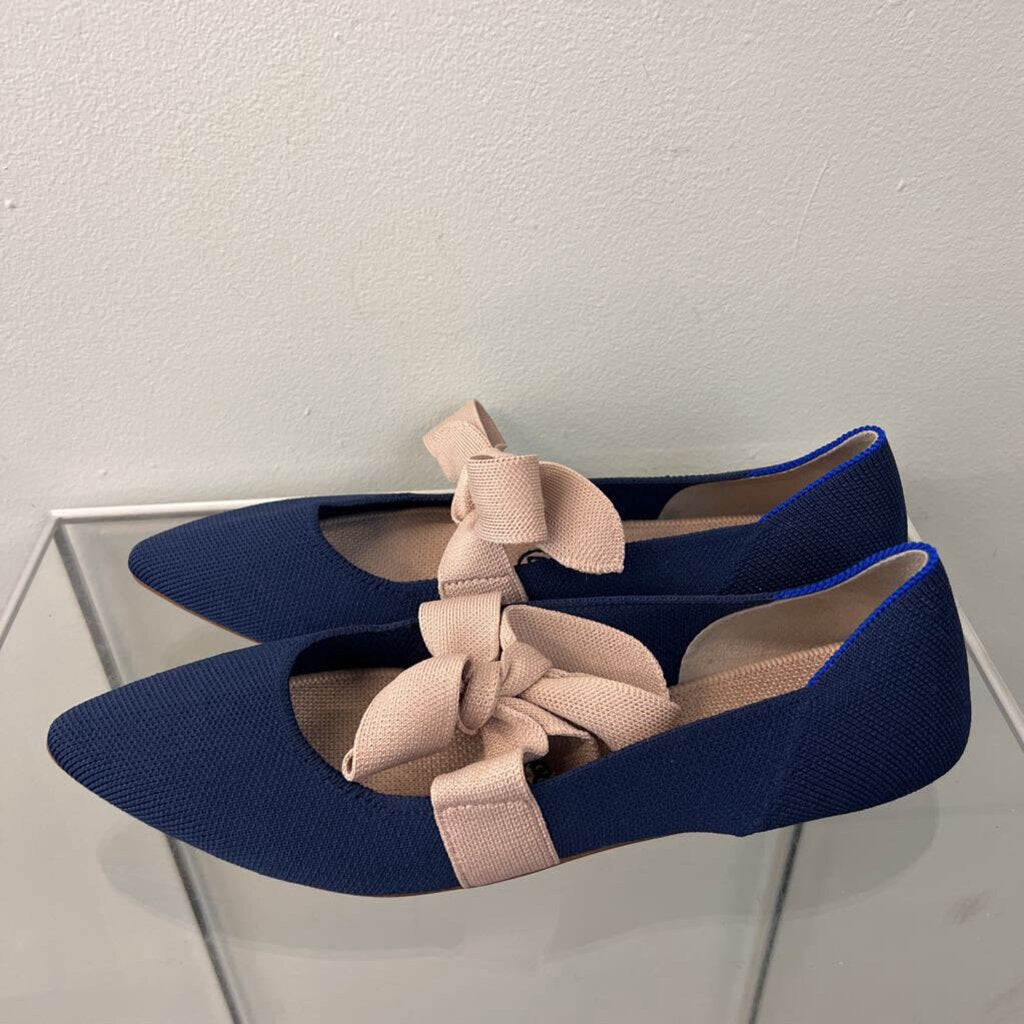 Rothy's Navy/ Beige Mary Jane Bow Tie Flats 8.5