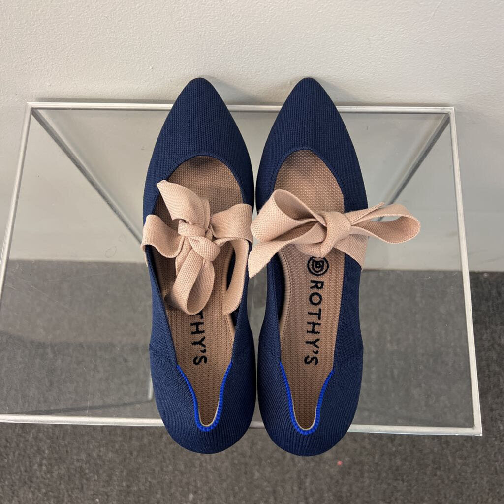 Rothy's Navy/ Beige Mary Jane Bow Tie Flats 8.5